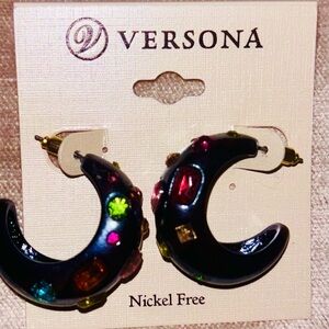 Versona Black Earrings with Multicolor Gems